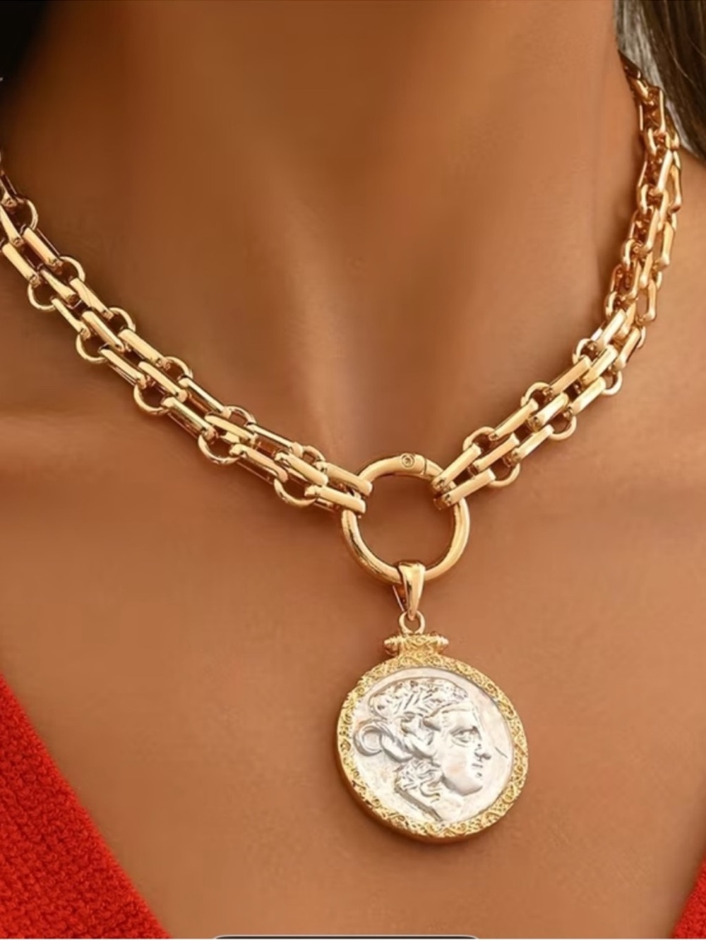 Luxury Grecian Athena Coin Medallion Necklace